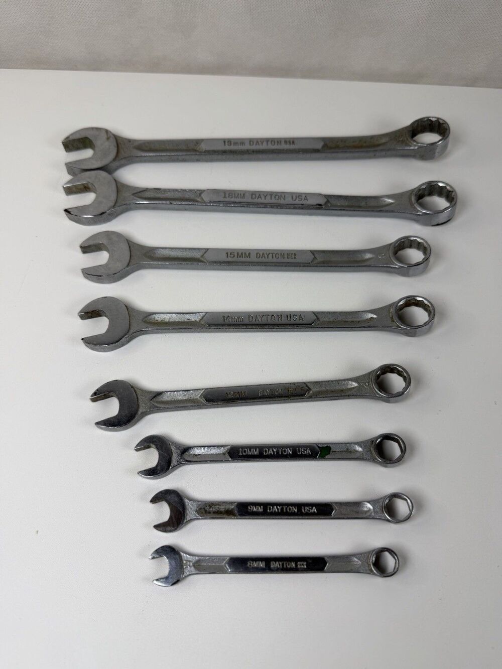 Vintage Dayton USA Metric Combination Wrench Set 8 Pc 12-Point Open Box End Made